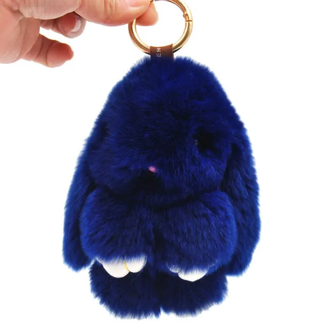 Cute Mini Natural Rabbit Fur Pom Pom Key Chain Women Trinket Bunny Toy Doll Bag Car Key Ring Monster Keychain Party Jewelry Gift