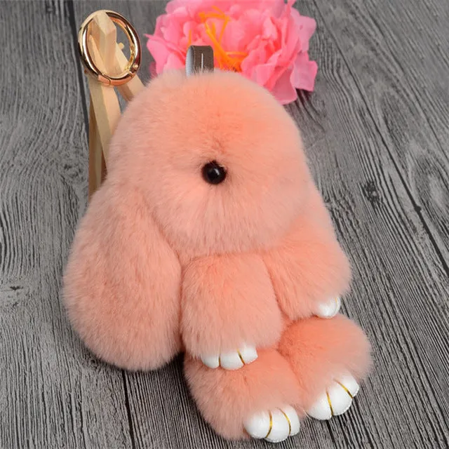 Cute Mini Natural Rabbit Fur Pom Pom Key Chain Women Trinket Bunny Toy Doll Bag Car Key Ring Monster Keychain Party Jewelry Gift