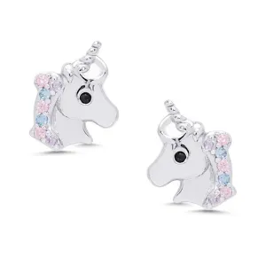 CZ Unicorn Stud Earrings Sterling Silver