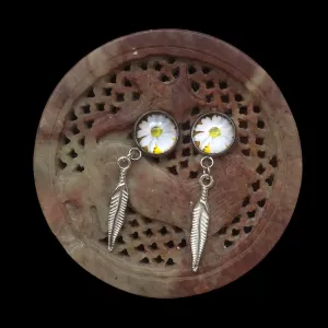 Daisies and Feathers Silver Plated Stud Earrings