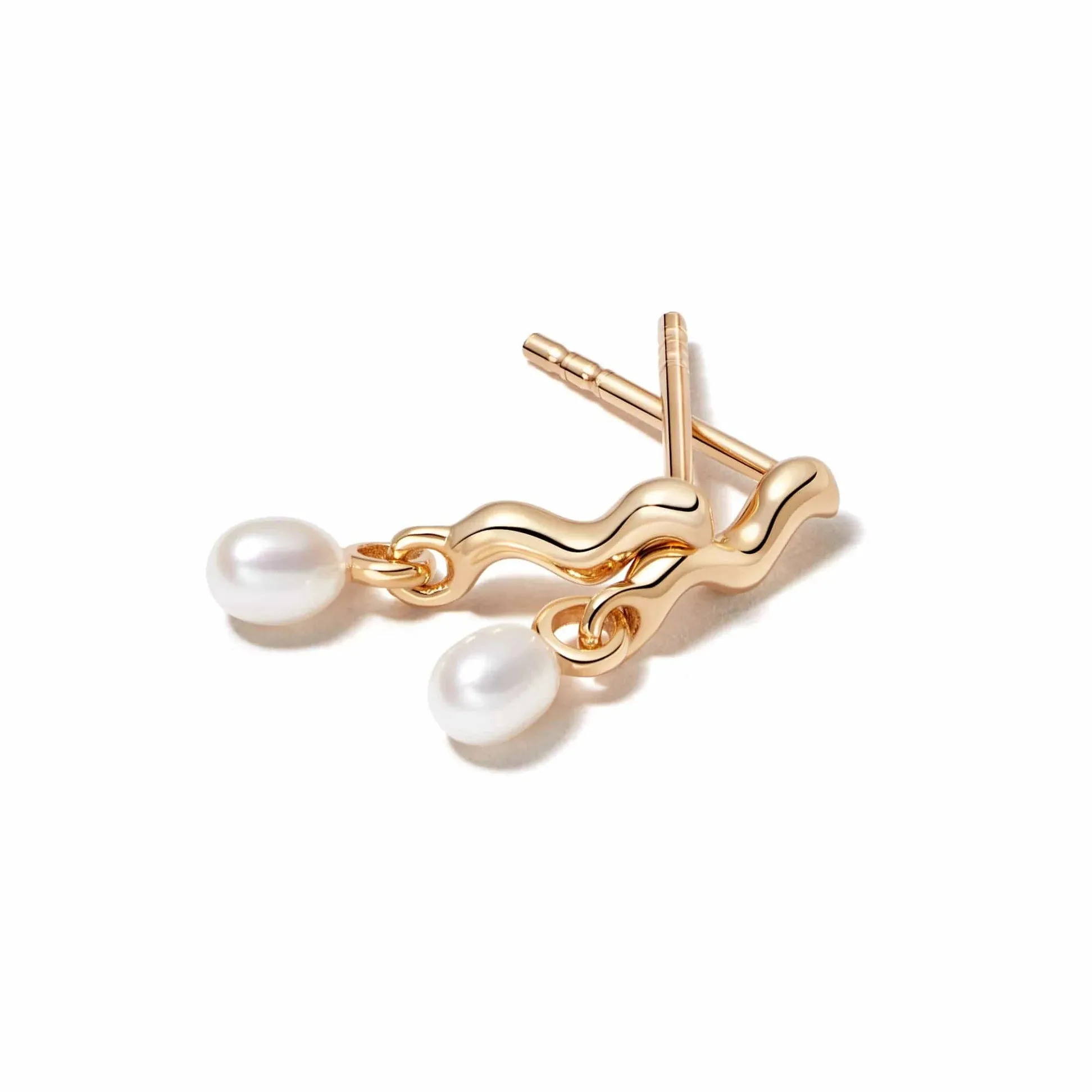 Daisy London Wave Seed Pearl Stud Earrings, Gold