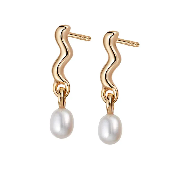 Daisy London Wave Seed Pearl Stud Earrings, Gold