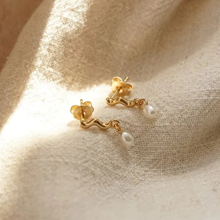 Daisy London Wave Seed Pearl Stud Earrings, Gold