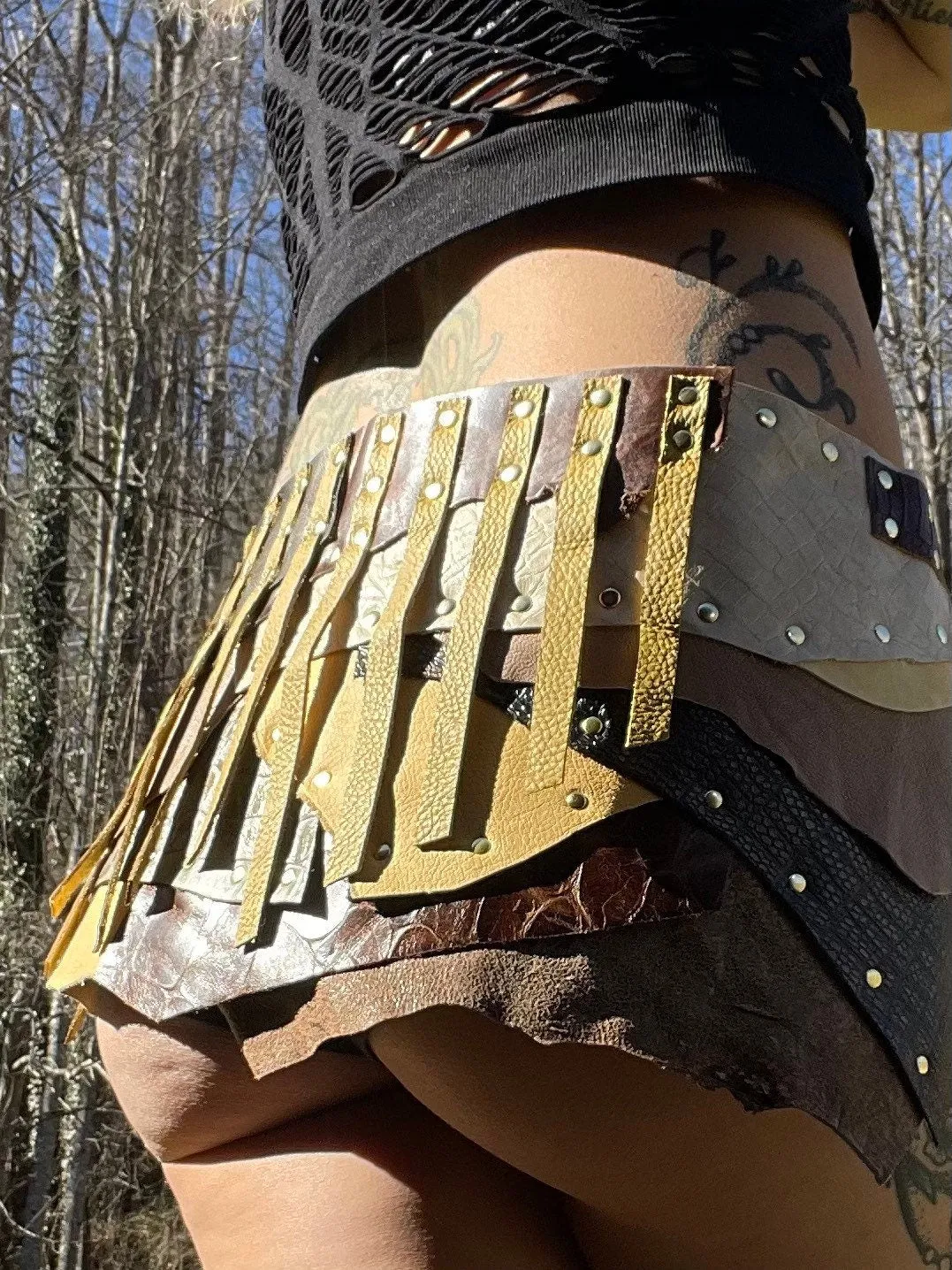 DANDELION, Earthy Brown Warrior Skirt, Leather Utility Belt, Burning Man Costume, Fairy Belt, Rave Costume, Viking Belt