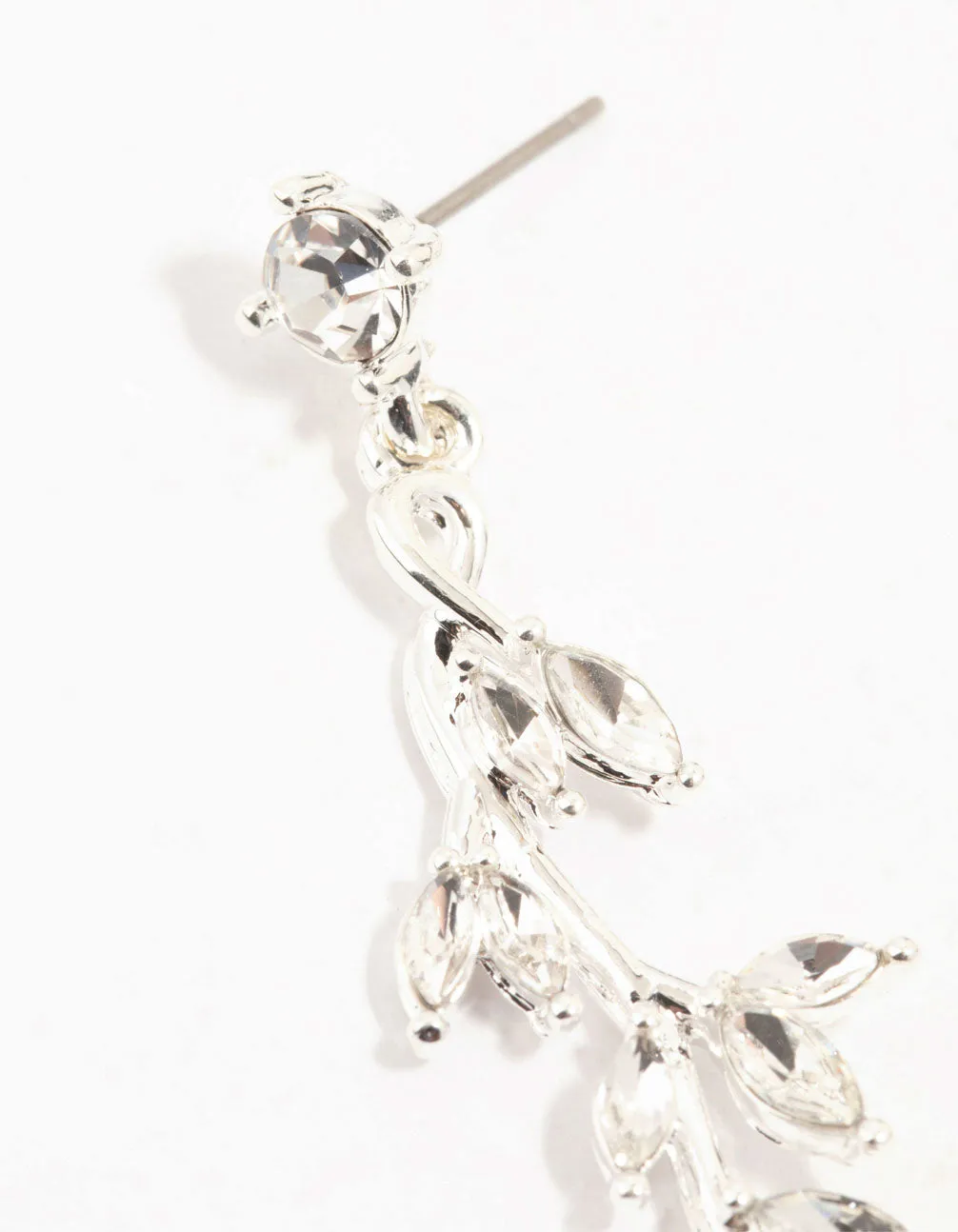 Diamante Leaf Drop Silver Earrings