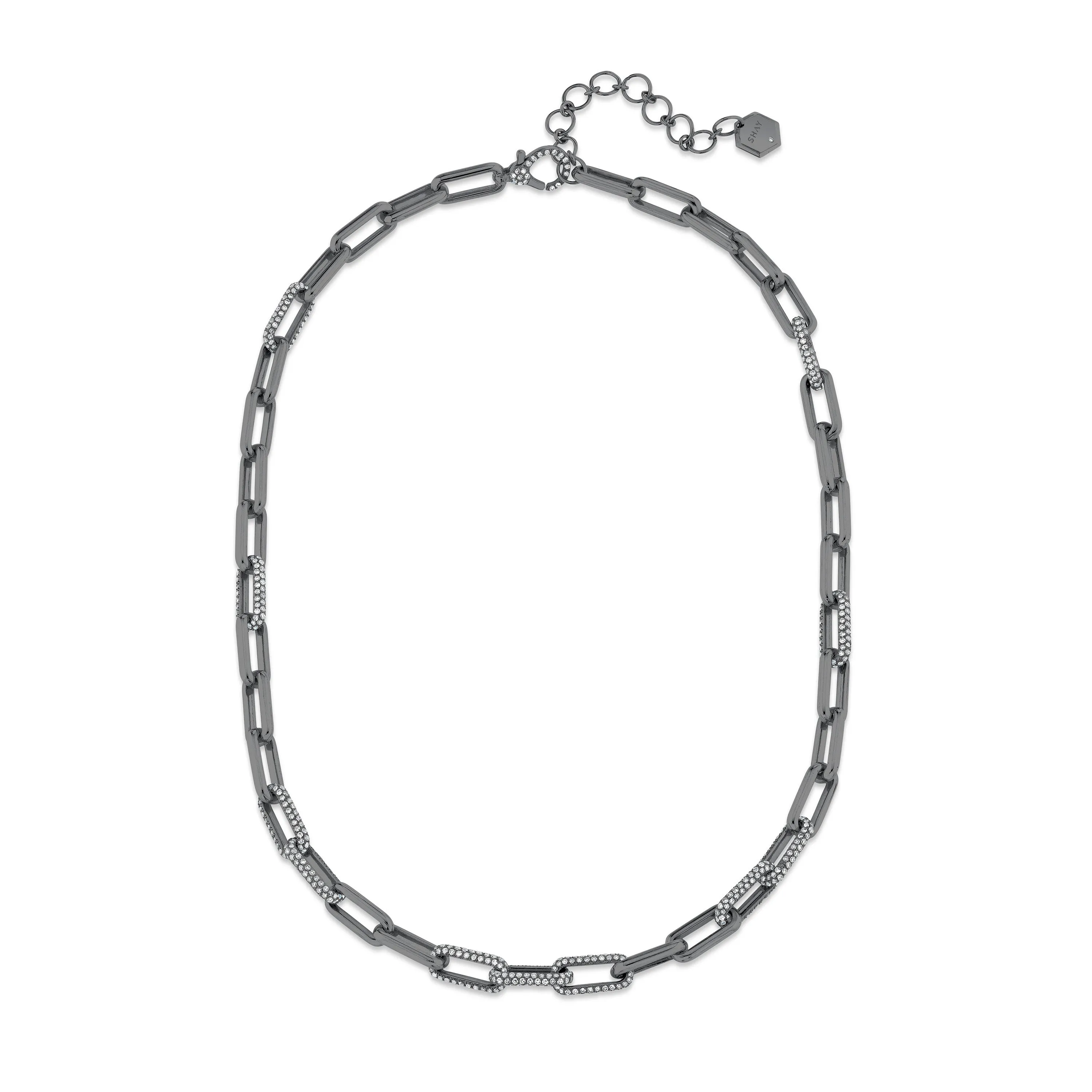 DIAMOND ALTERNATING PAVE MINI CABLE LINK NECKLACE