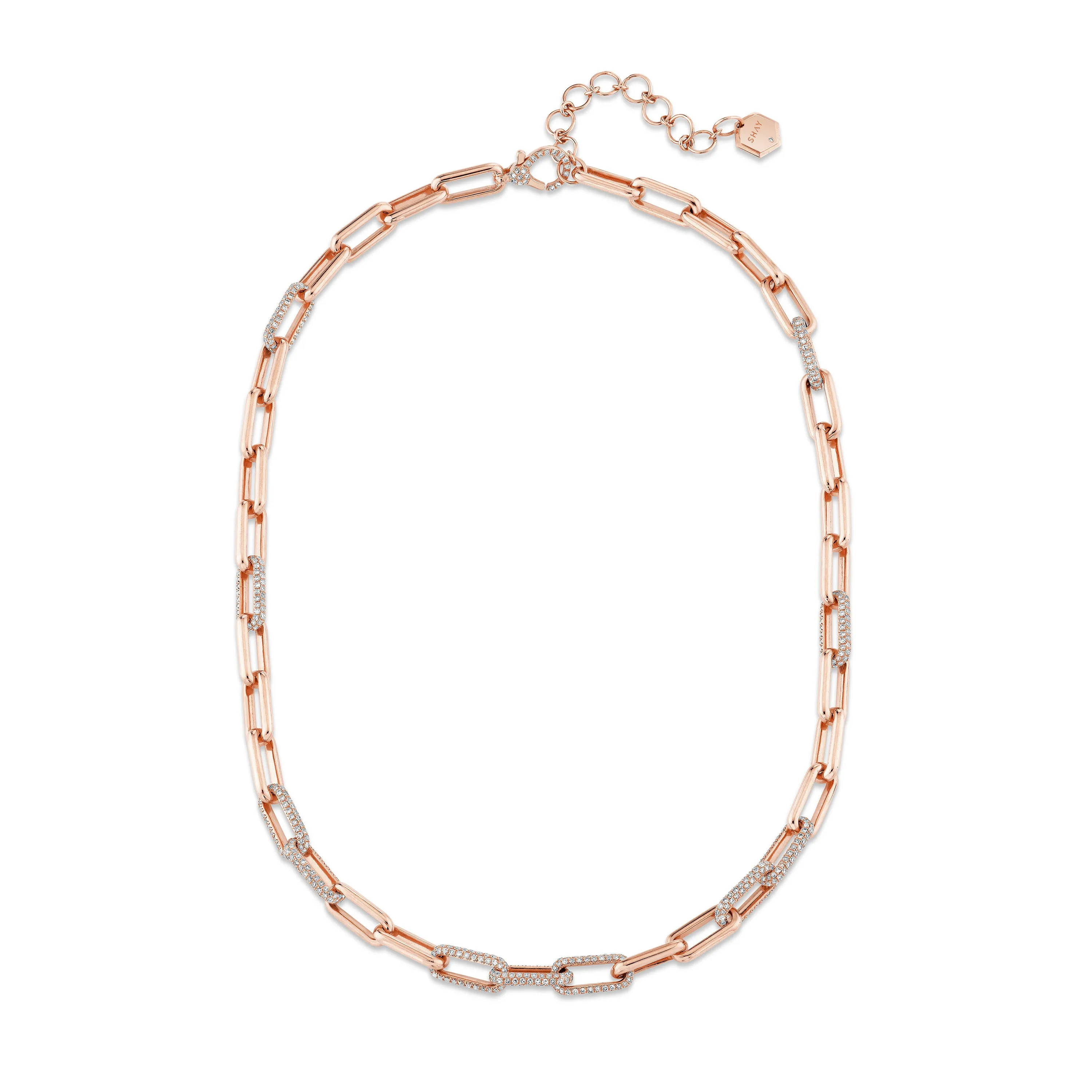 DIAMOND ALTERNATING PAVE MINI CABLE LINK NECKLACE