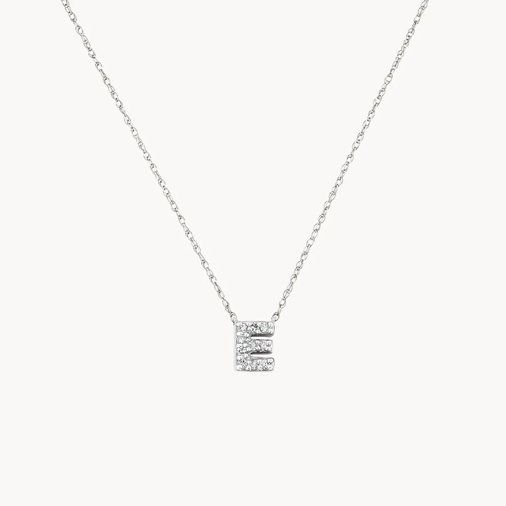 Diamond Letter E Necklace in Silver