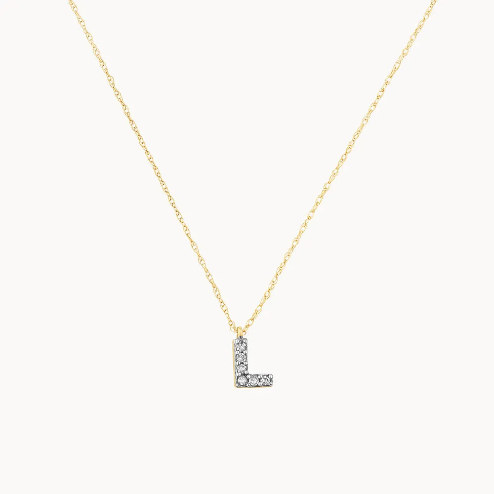 Diamond Letter L Necklace in 10k Gold