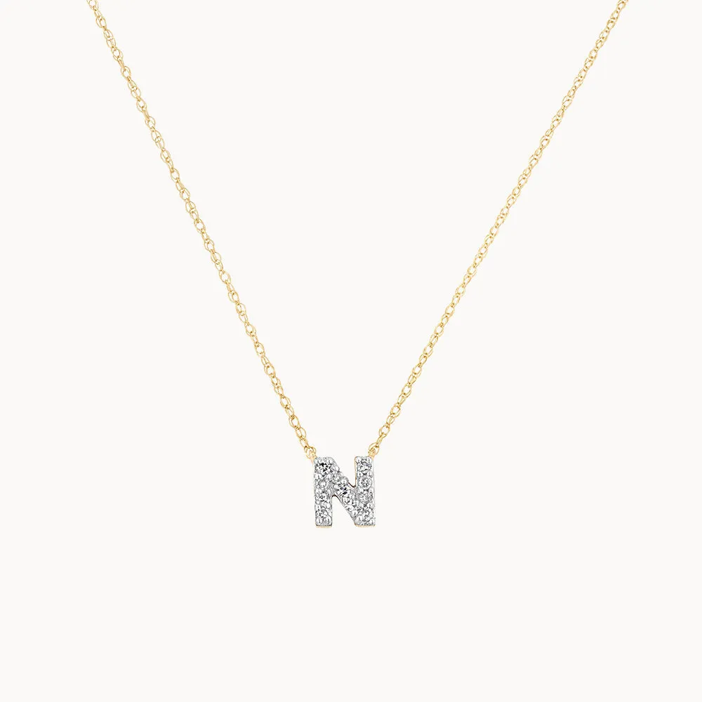 Diamond Letter N Necklace in 10k Gold