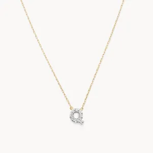 Diamond Letter Q Necklace in 10k Gold