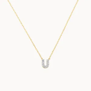 Diamond Letter U Necklace in 10k Gold