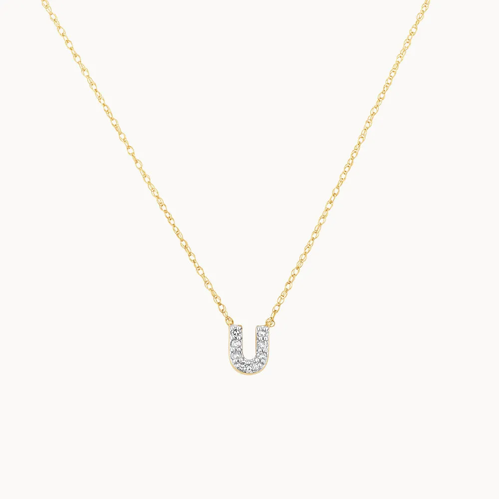 Diamond Letter U Necklace in 10k Gold