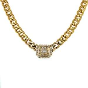 Diamond Octagon Halo Center on Cuban Chain Choker