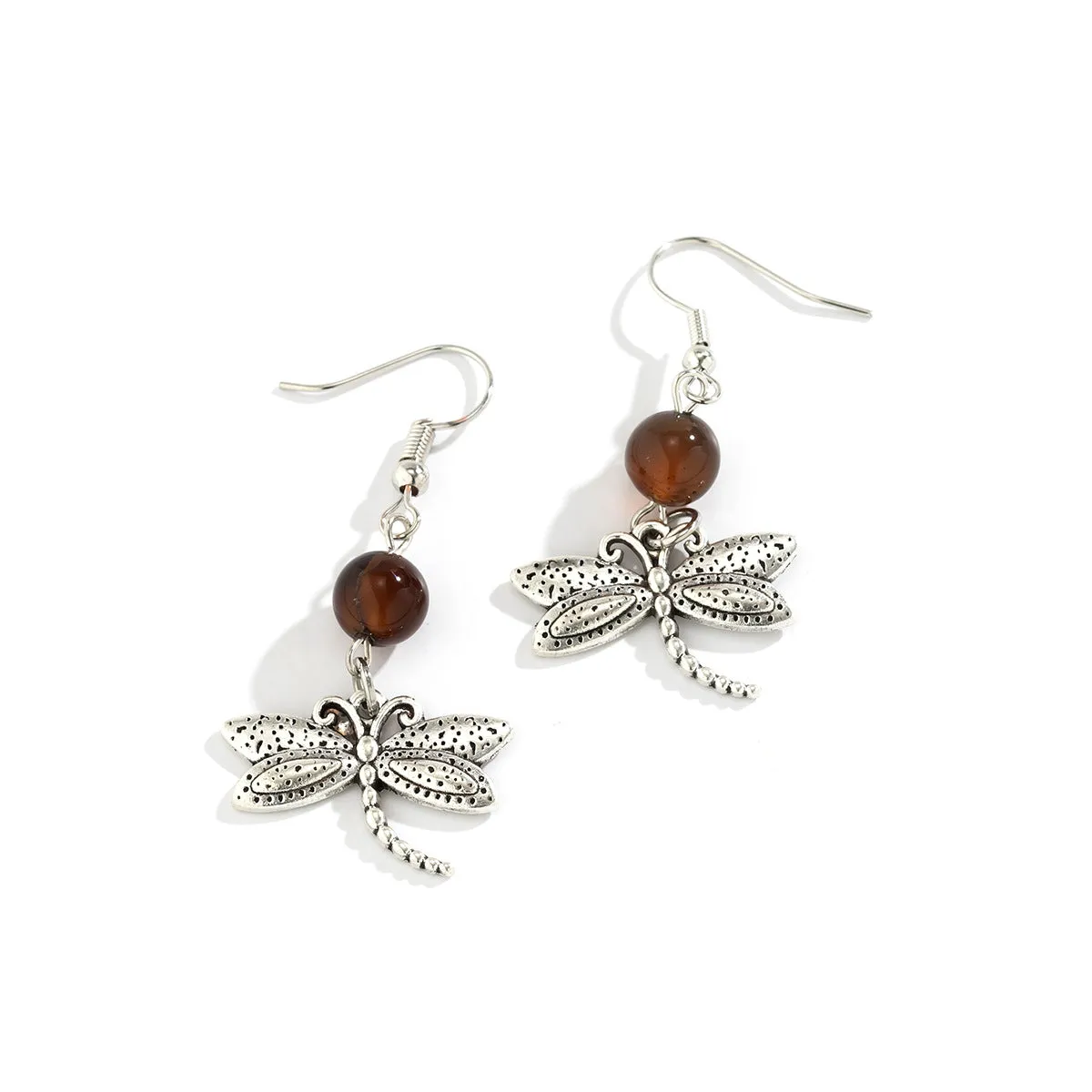 Dreamy Dragonfly and Egg White Stone Tassel Earrings with Ethnic Flair