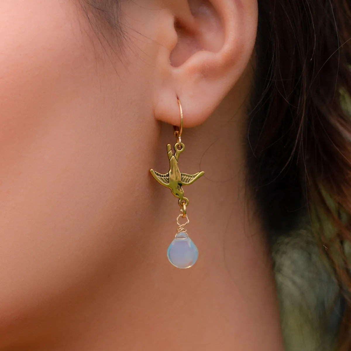 Dreamy Dragonfly and Egg White Stone Tassel Earrings with Ethnic Flair