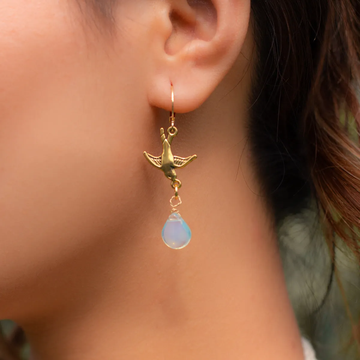 Dreamy Dragonfly and Egg White Stone Tassel Earrings with Ethnic Flair