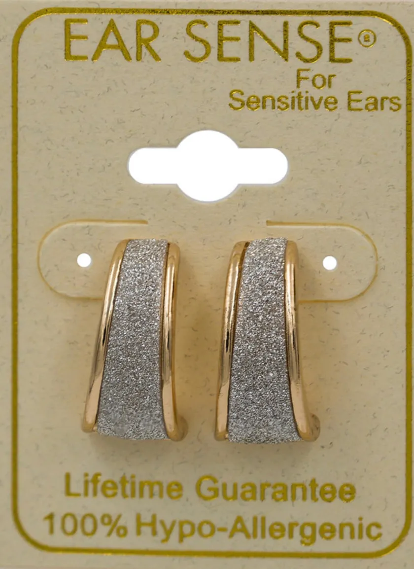 Ear Sense Earring F381 Gold with Glitter, Tapered Huggie Stud Earrings, 17mm in Length