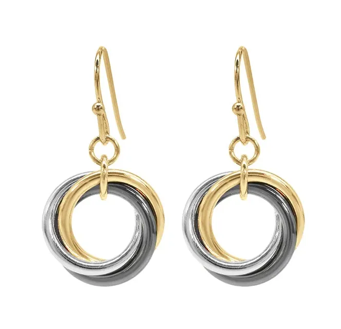 Ear Sense Earring F401 3 tone entwined rings