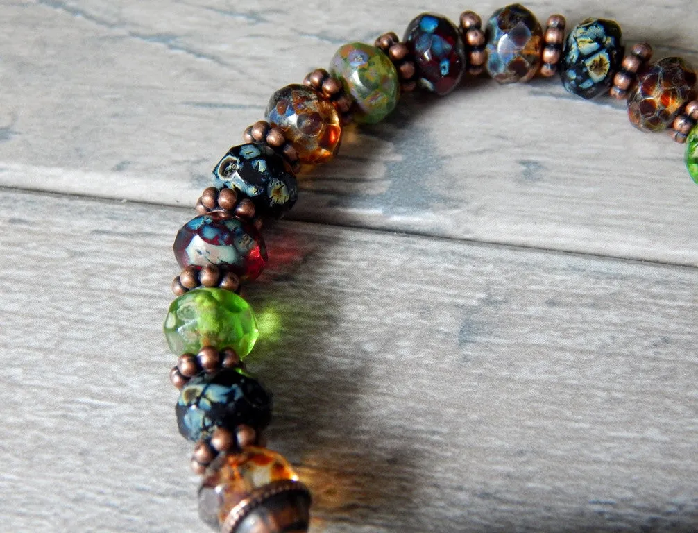 Earthy Boho Bracelet with Large Leaf Focal Bead