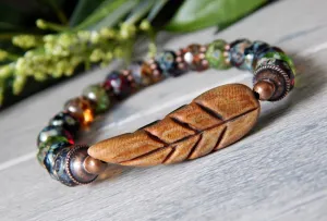 Earthy Boho Bracelet with Large Leaf Focal Bead