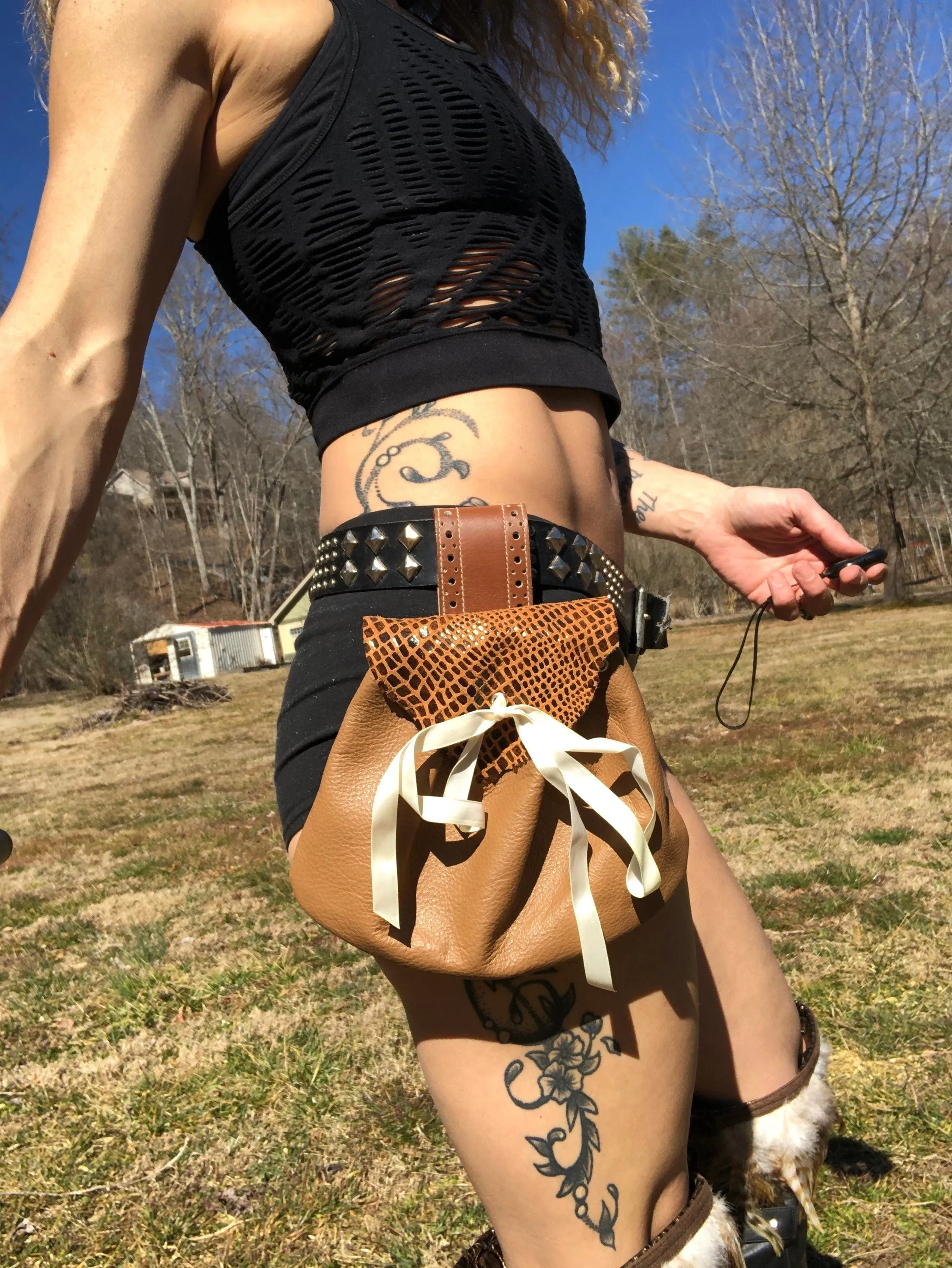 Earthy Brown Leather Hip Bag, Change Purse, Small Utility bag, Tarot card bag, Belt Bag Money Holder