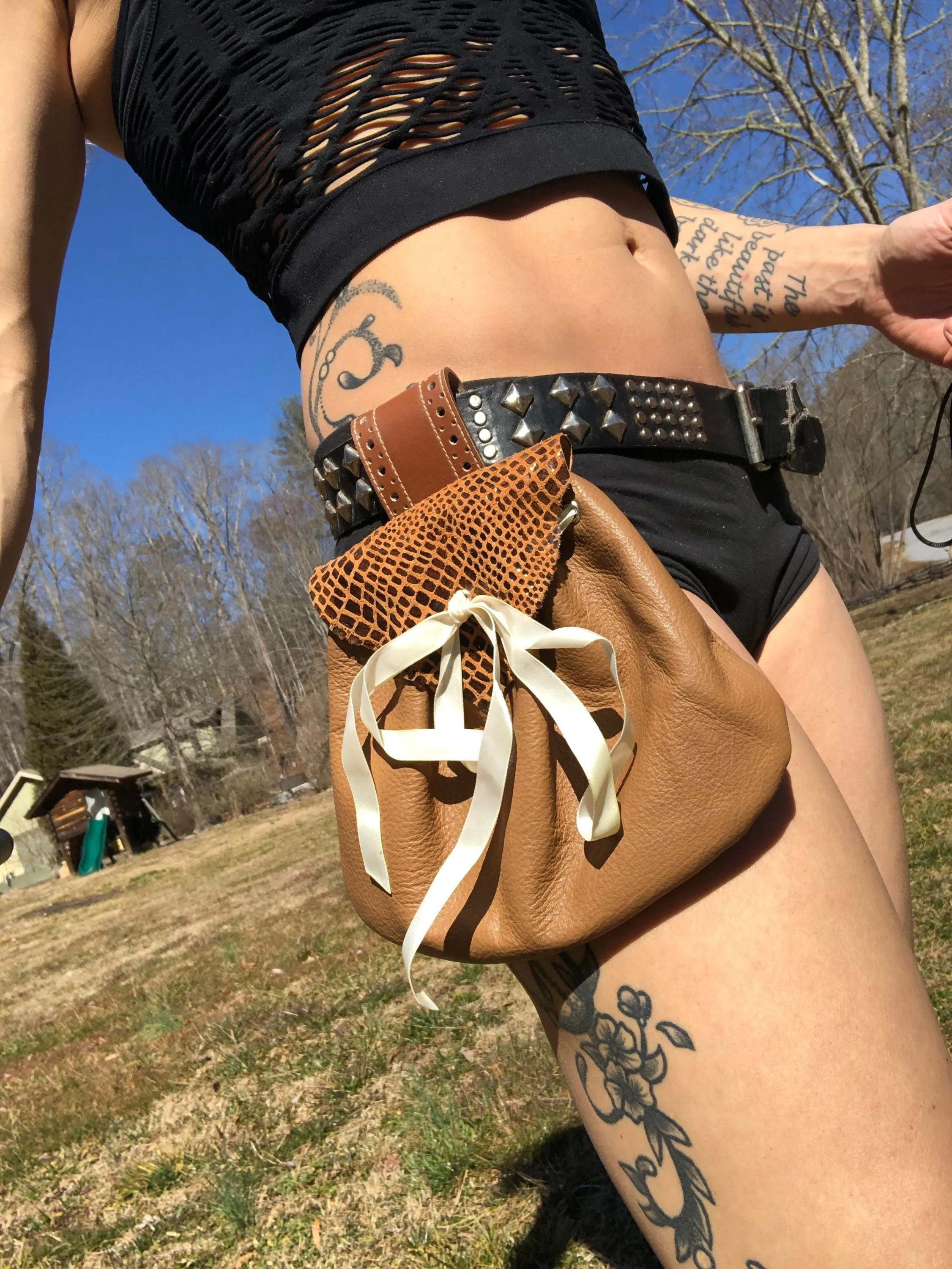 Earthy Brown Leather Hip Bag, Change Purse, Small Utility bag, Tarot card bag, Belt Bag Money Holder