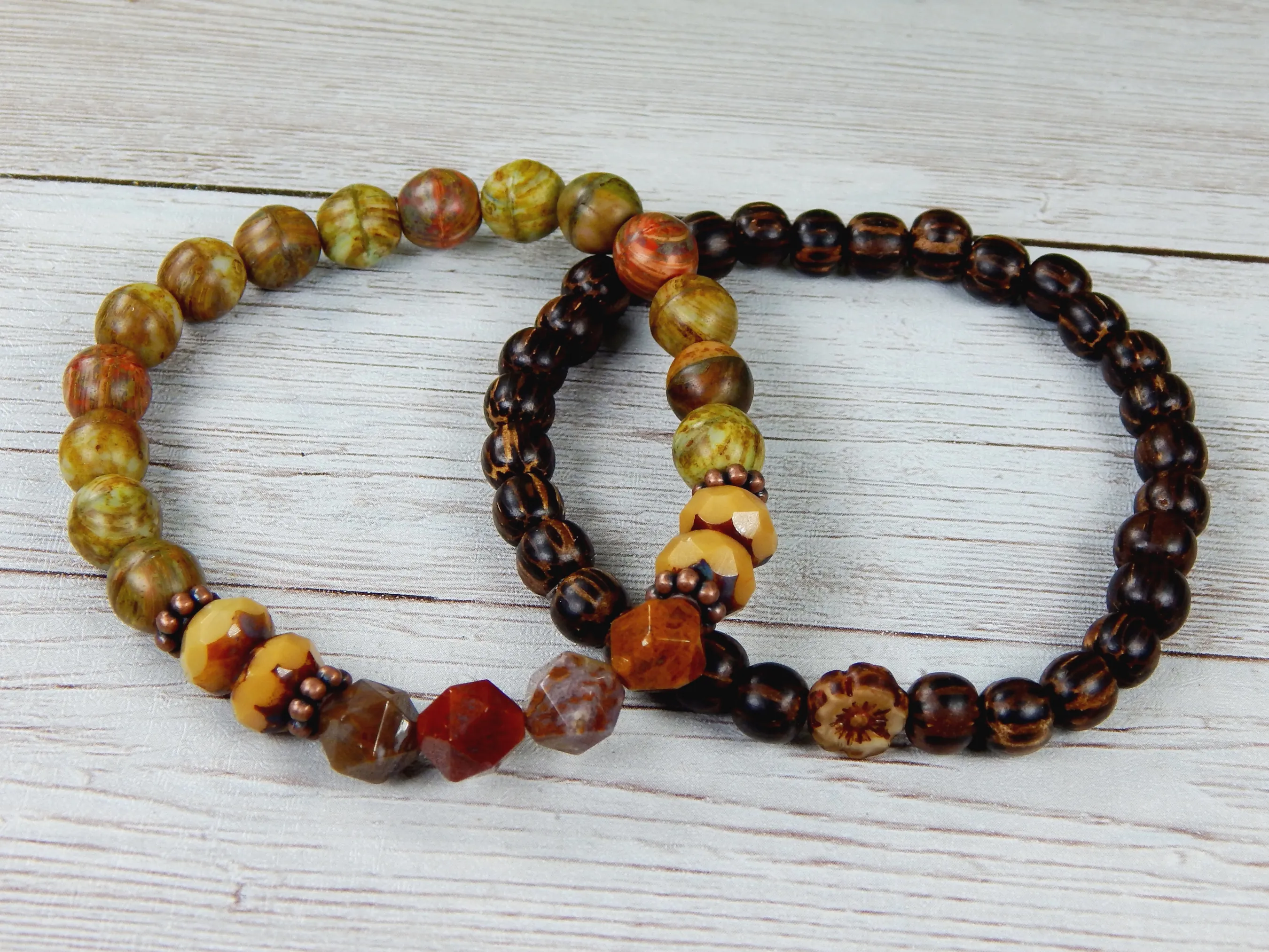 Earthy Nature Bracelet Set - Stacked Gemstone Wood Bracelet Set