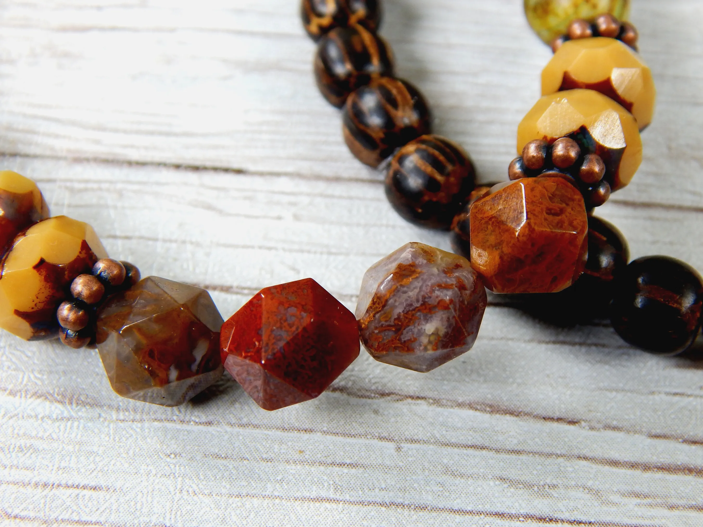 Earthy Nature Bracelet Set - Stacked Gemstone Wood Bracelet Set