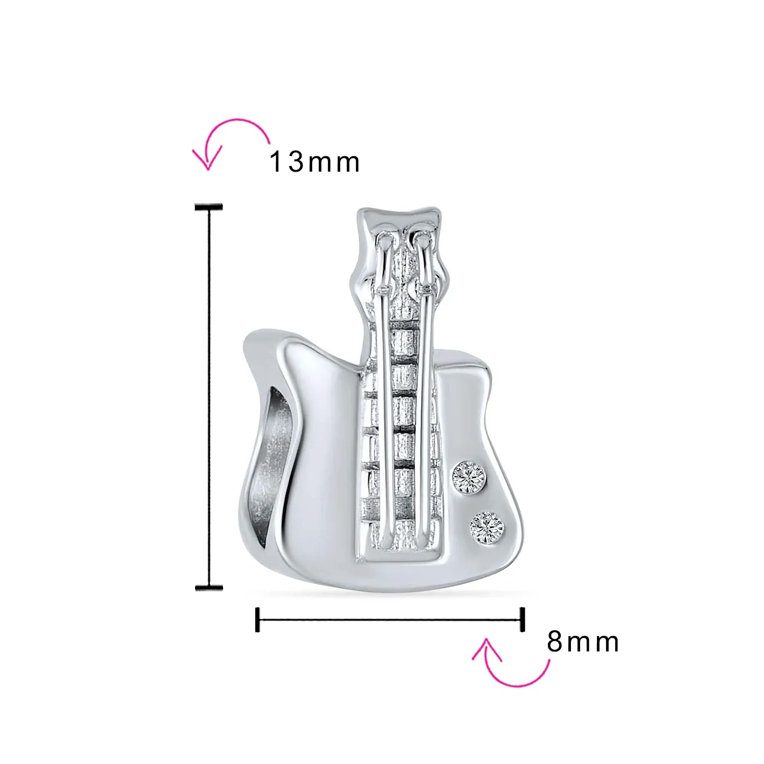 Electric Guitar Charm Bead for Music Students in Oxidized Sterling Silver