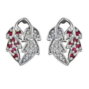 Elegant Dual Leaf Style Pink & White CZ Gemstone Silver Earrings