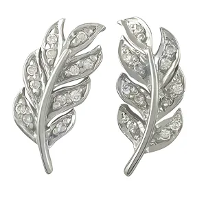 Elegant Leaf Design Cubic Zirconia Silver Earrings - Sparkling Jewelry