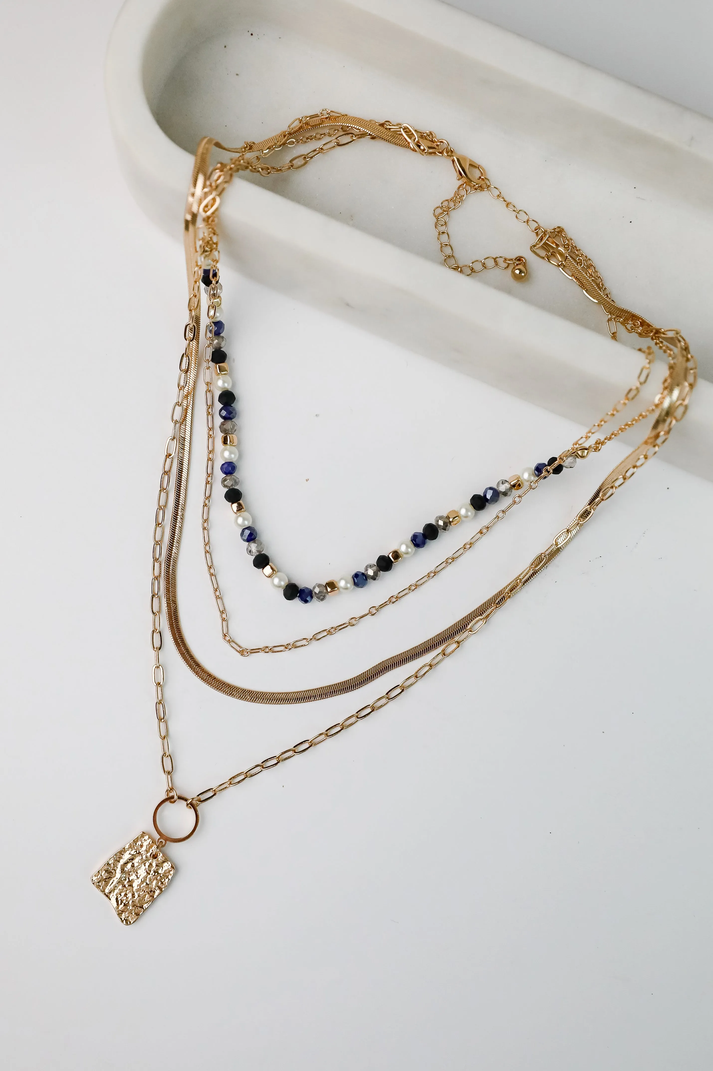 Elena Blue Layered Chain Necklace