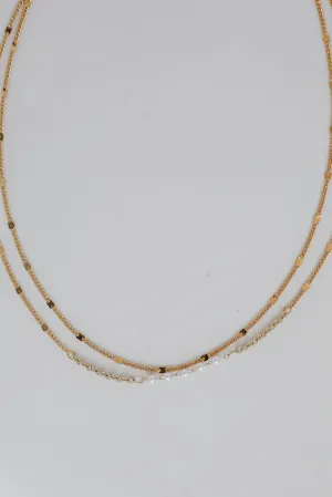 Emma Gold Pearl Layered Chain Necklace