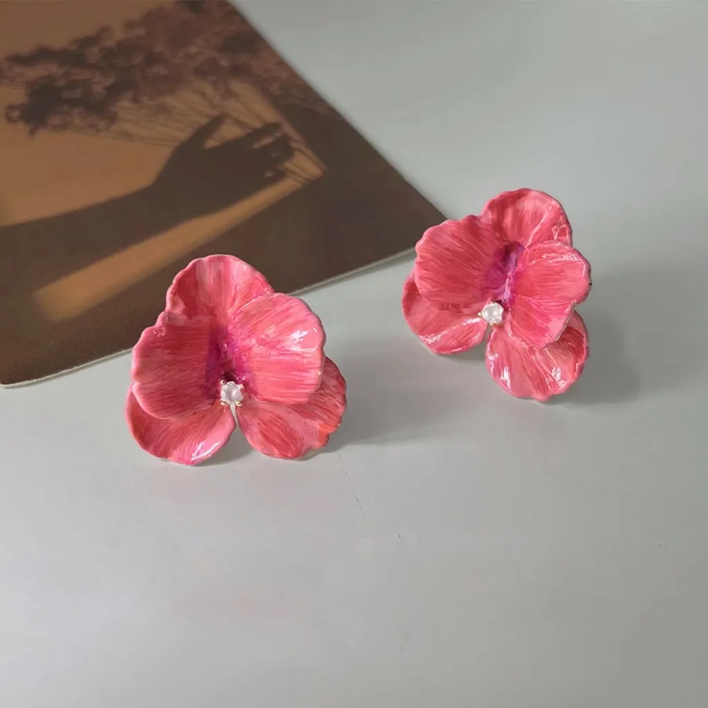 Enamel Pink Viola Earrings