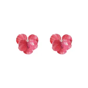 Enamel Pink Viola Earrings