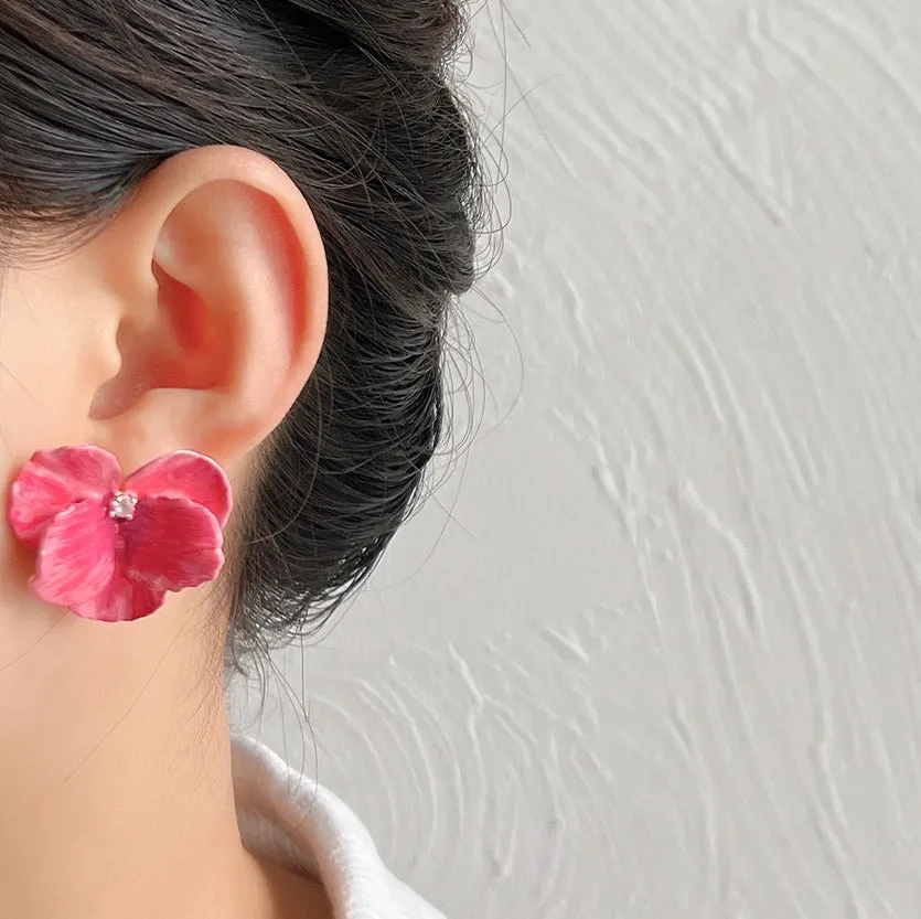 Enamel Pink Viola Earrings