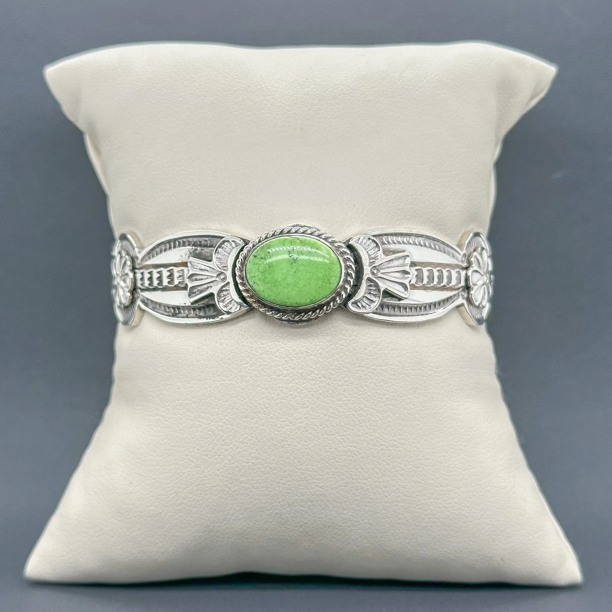 Estate David Reeves SS Green Turquoise Cuff Bracelet