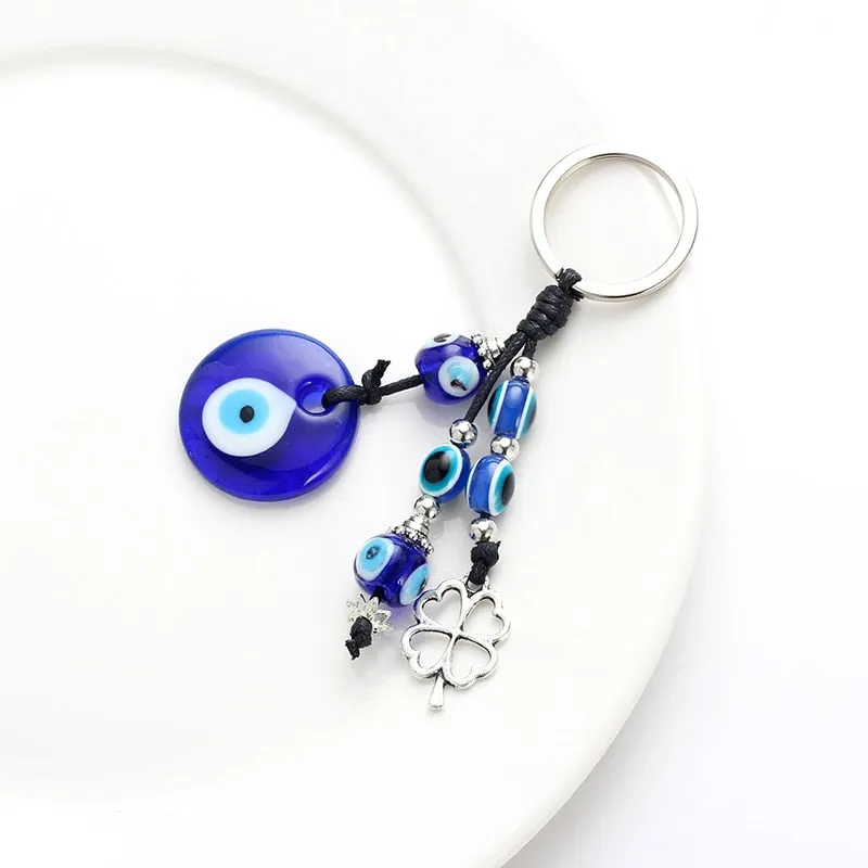 Eye Leaf Charms Keychain Glass Evil Eye Pendent Key Chain Alloy Car Key Chain Men Women