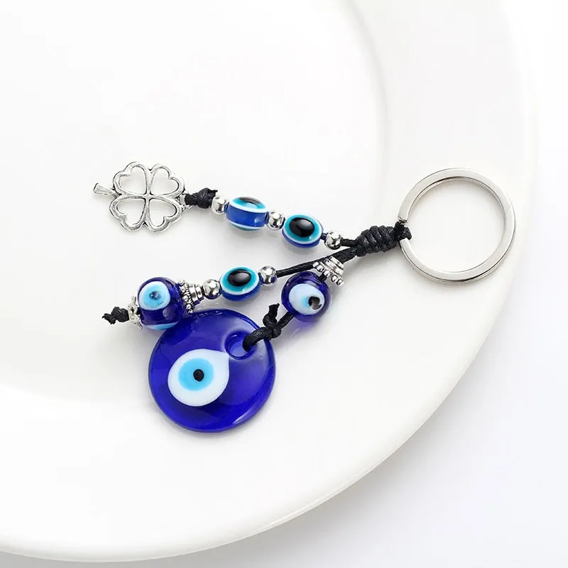 Eye Leaf Charms Keychain Glass Evil Eye Pendent Key Chain Alloy Car Key Chain Men Women