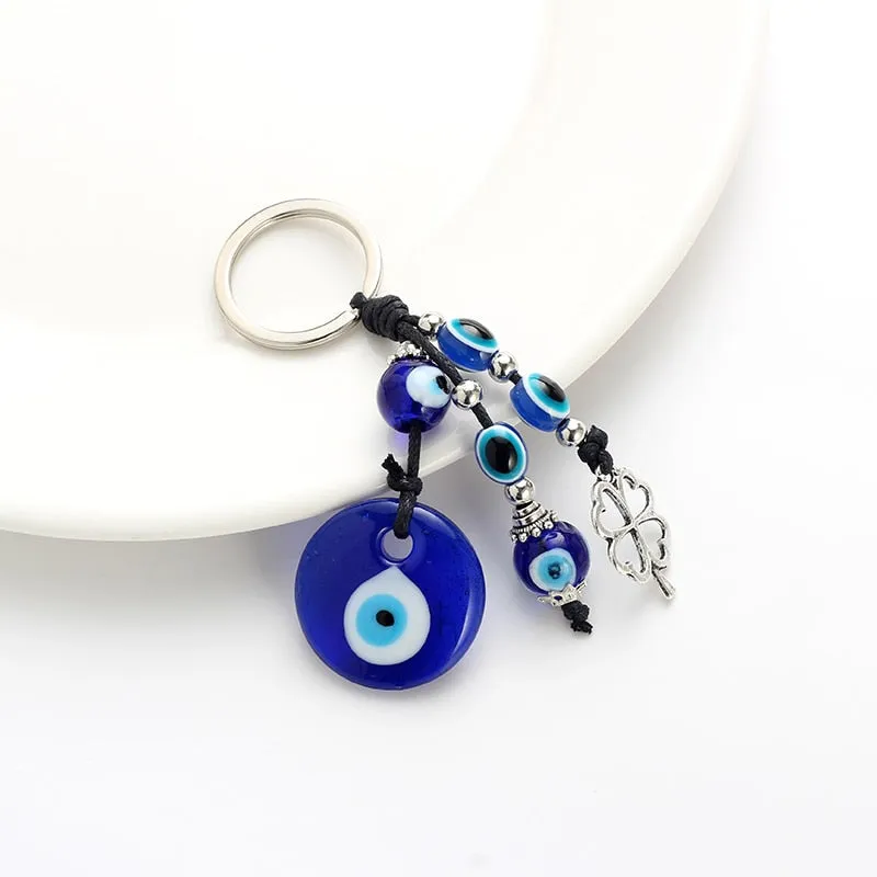 Eye Leaf Charms Keychain Glass Evil Eye Pendent Key Chain Alloy Car Key Chain Men Women