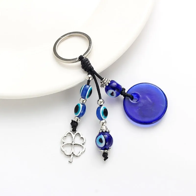 Eye Leaf Charms Keychain Glass Evil Eye Pendent Key Chain Alloy Car Key Chain Men Women