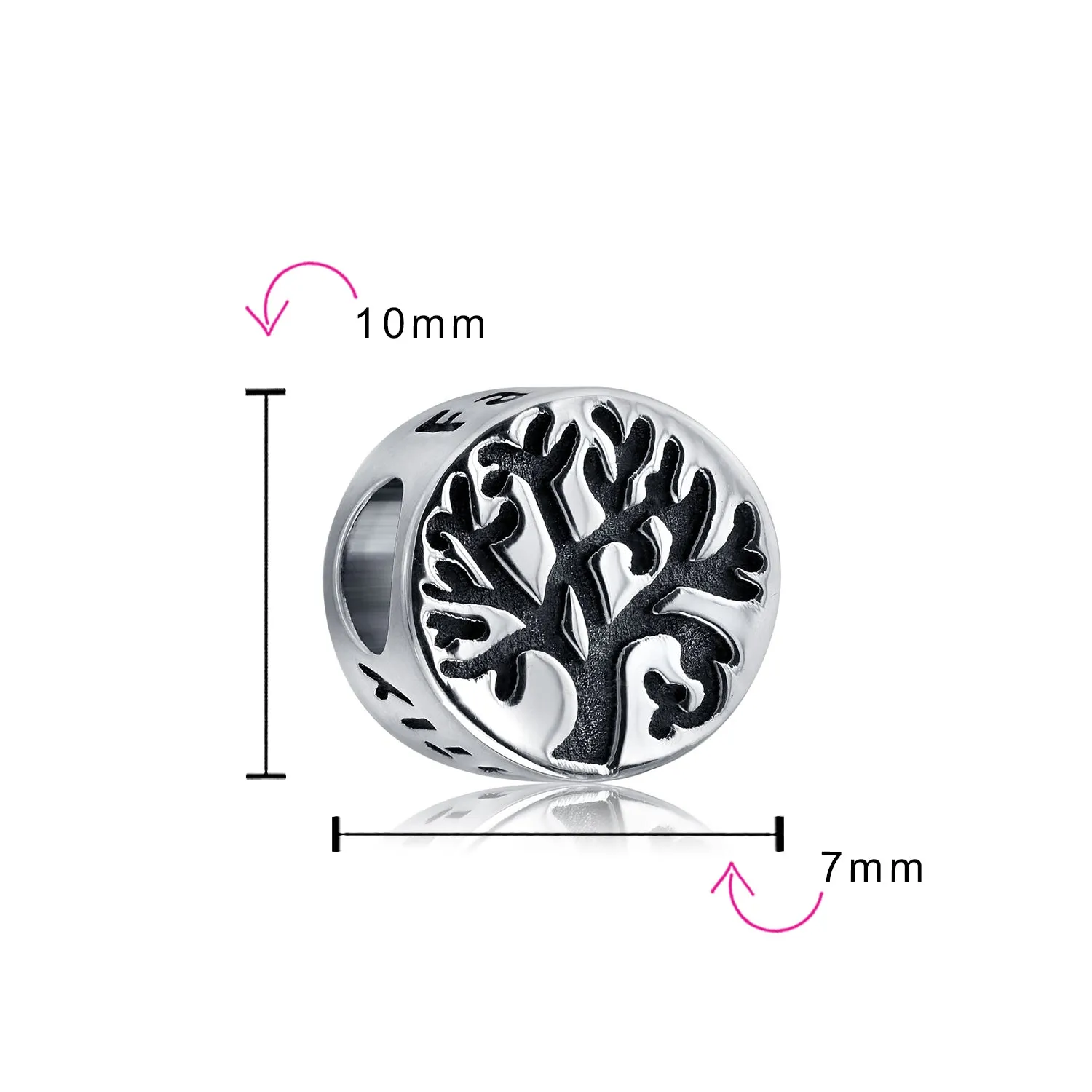 Family Tree of Life Charm Bead Oxidized Silver for European Bracelets