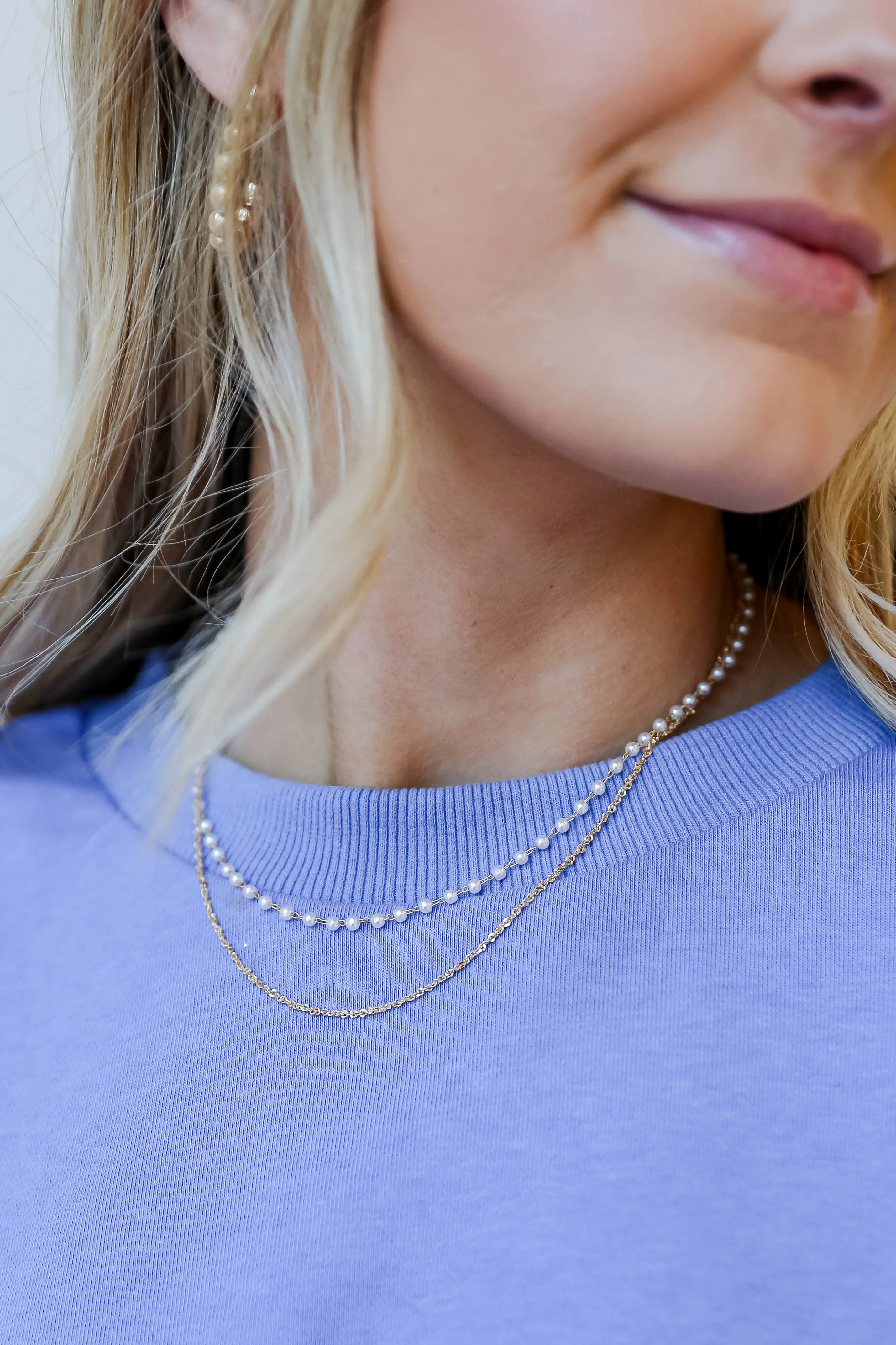 FINAL SALE - Kelsey Gold Pearl Layered Chain Necklace