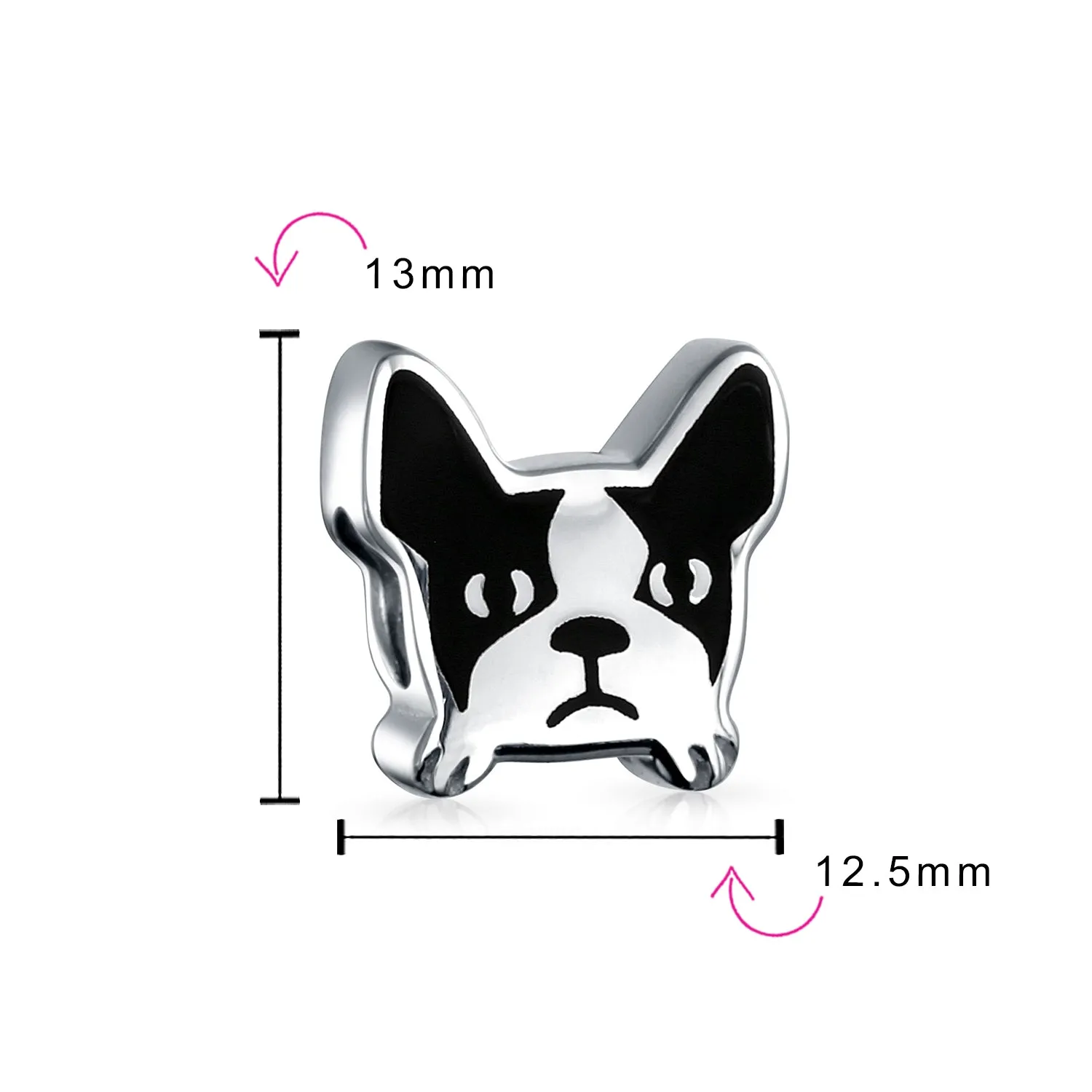 French Bulldog Charm Bead Black White Enamel Sterling Silver for Bracelets