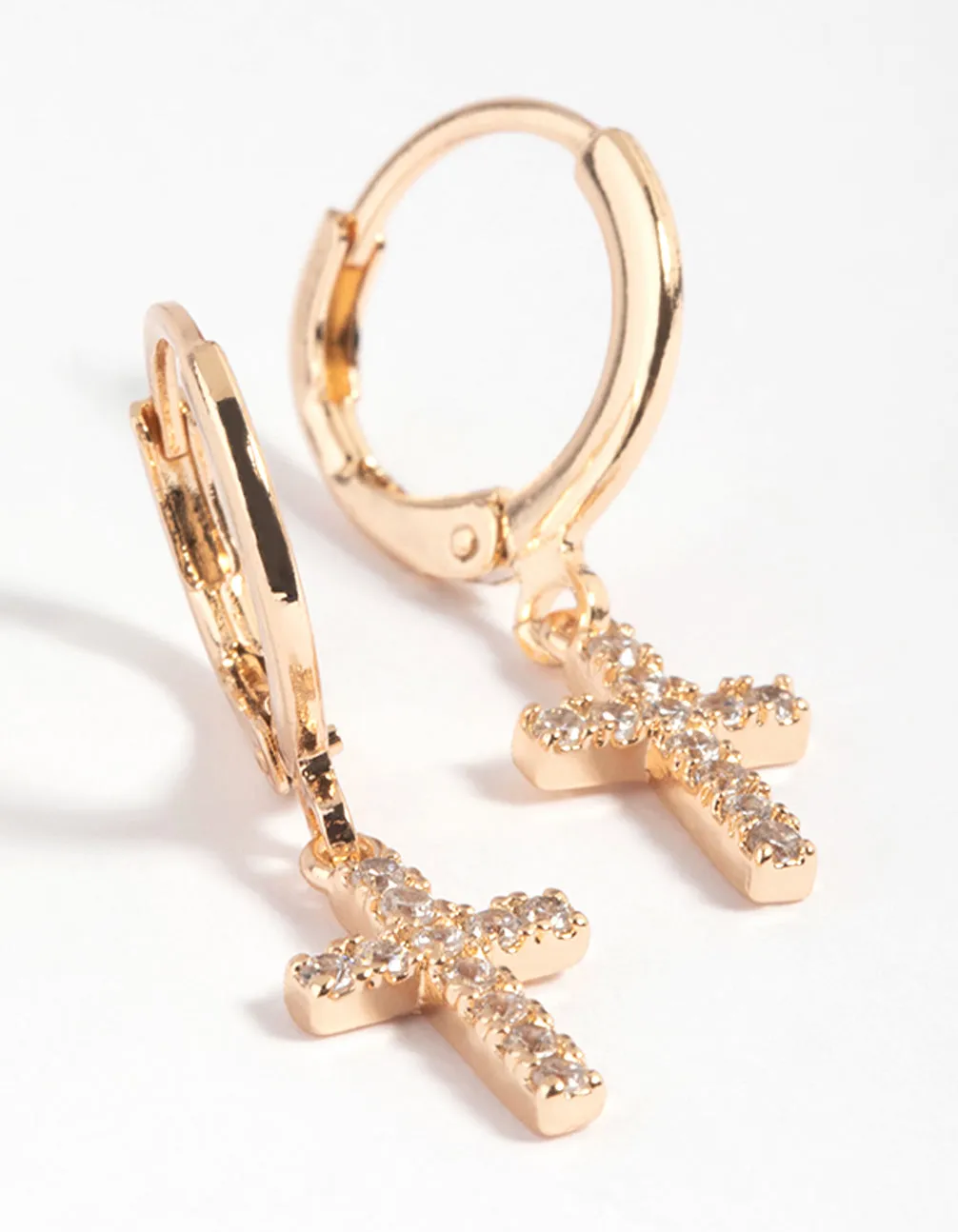 Gold Cubic Zirconia Cross Huggie Hoop Earrings