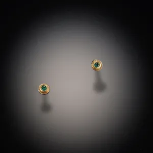 Gold Dot Earrings with Emeralds