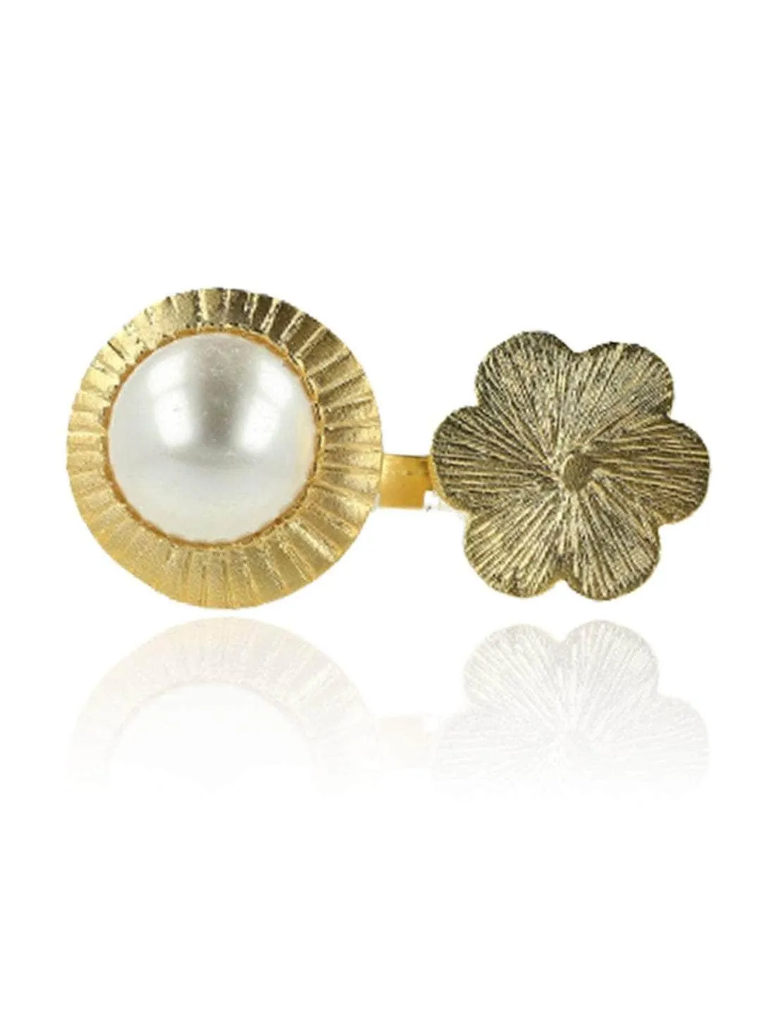 Gold Flower Pearl Adjustable Ring