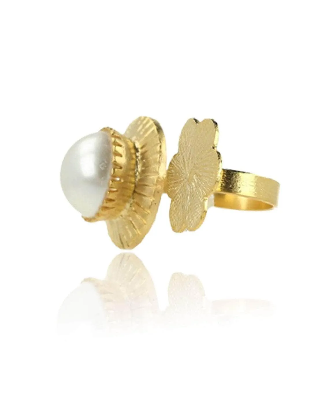 Gold Flower Pearl Adjustable Ring