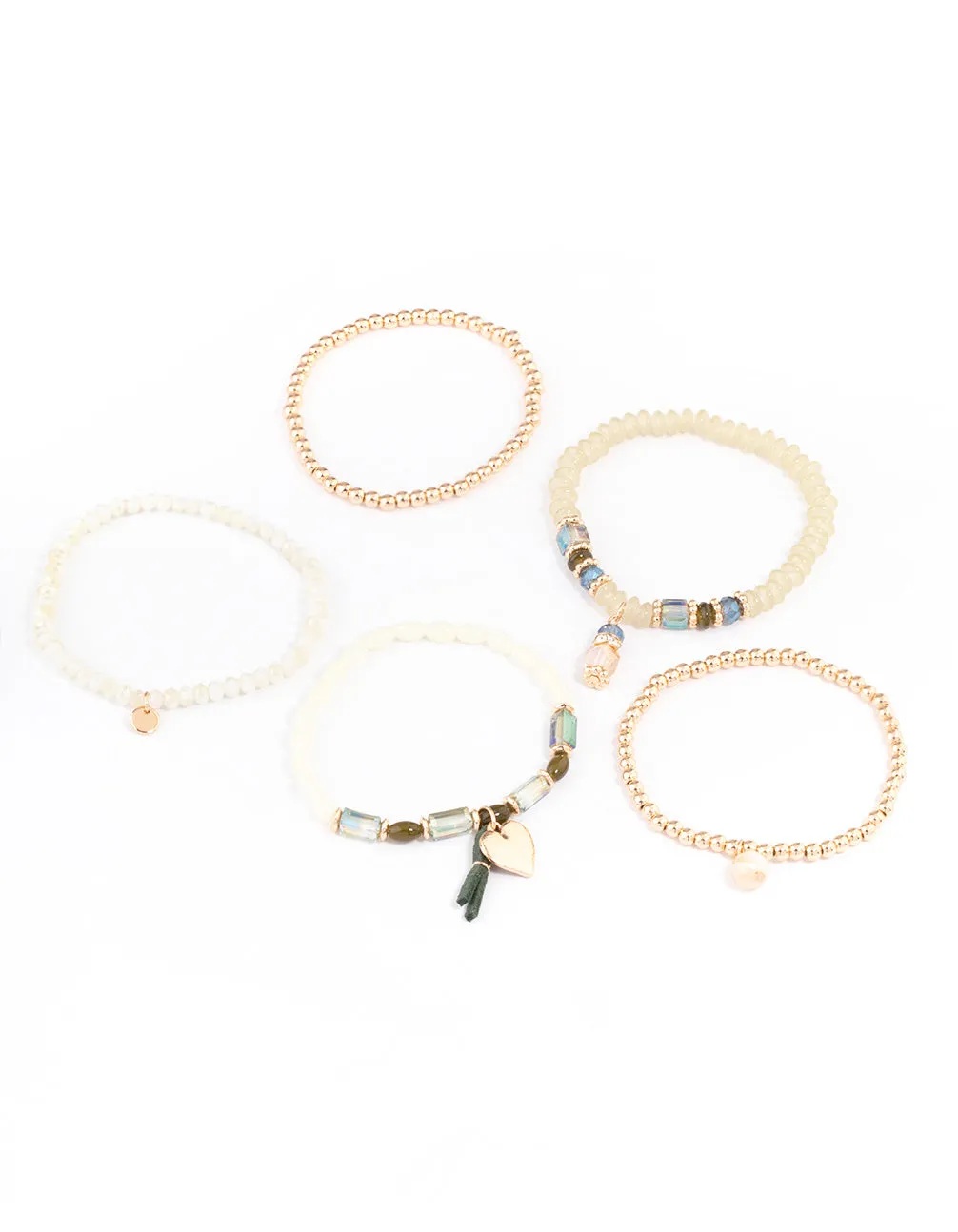 Gold Mixed Shape Beaded Stretch Bracelet Pack